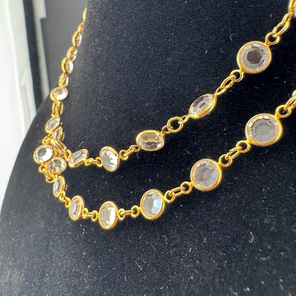 Swarovski Station Necklace and Bracelet Gold Tone Clear Crystal Set 31"